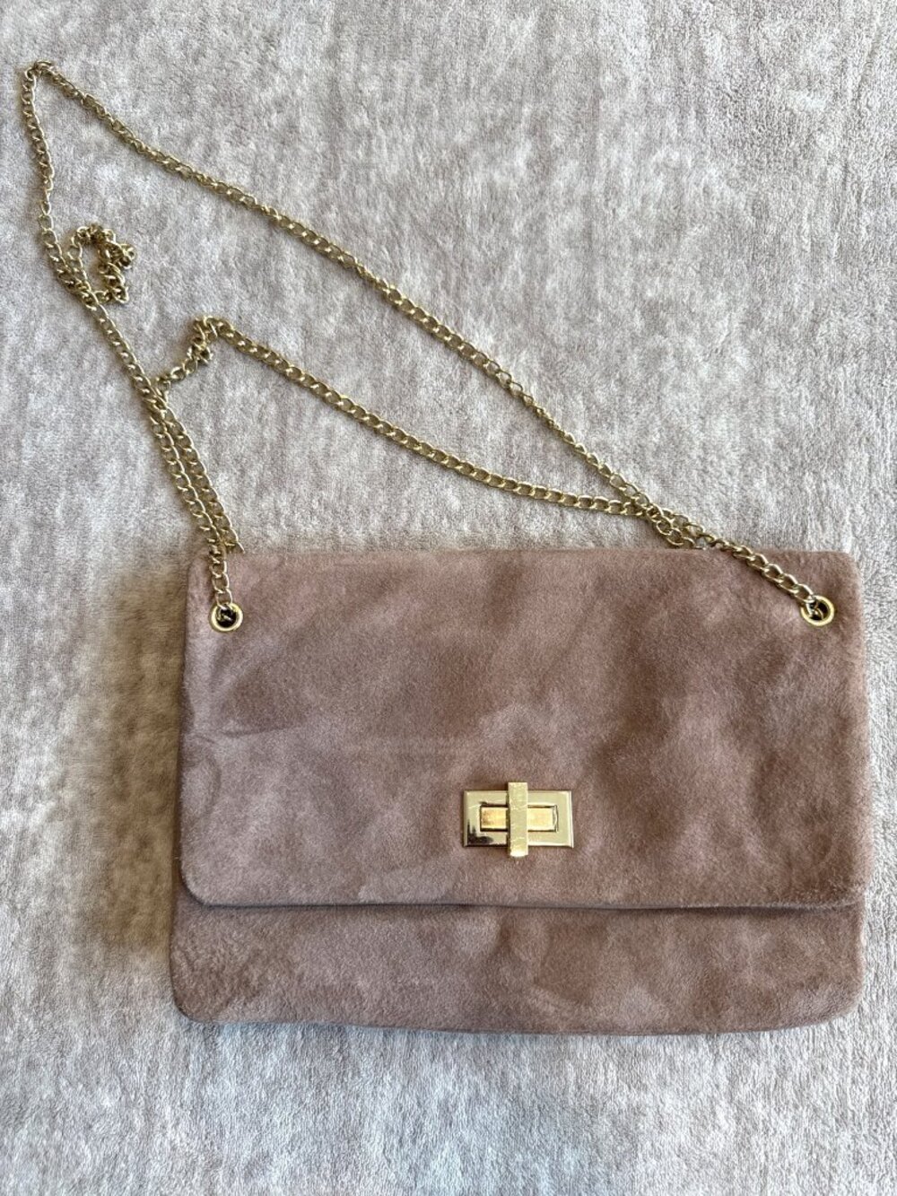 Pietro NYC 1982 Tan Suede Clutch Shoulder Bag Gold Tone Chain Hardware Fall